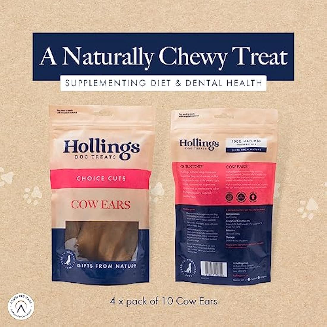 Hollings Cow Ears Dog Treats, 100% Natural & Nutritious Long Lasting Chew Treats for Adult Dogs, Grain Free & High in Protein (50 Loose)