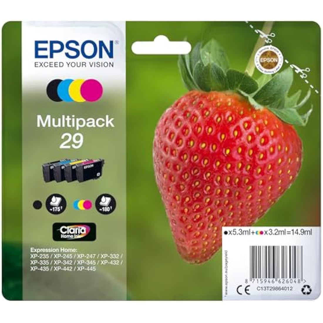 Epson 29 Strawberry Genuine Multipack, 4-colours Ink Cartridges, Claria Home Ink