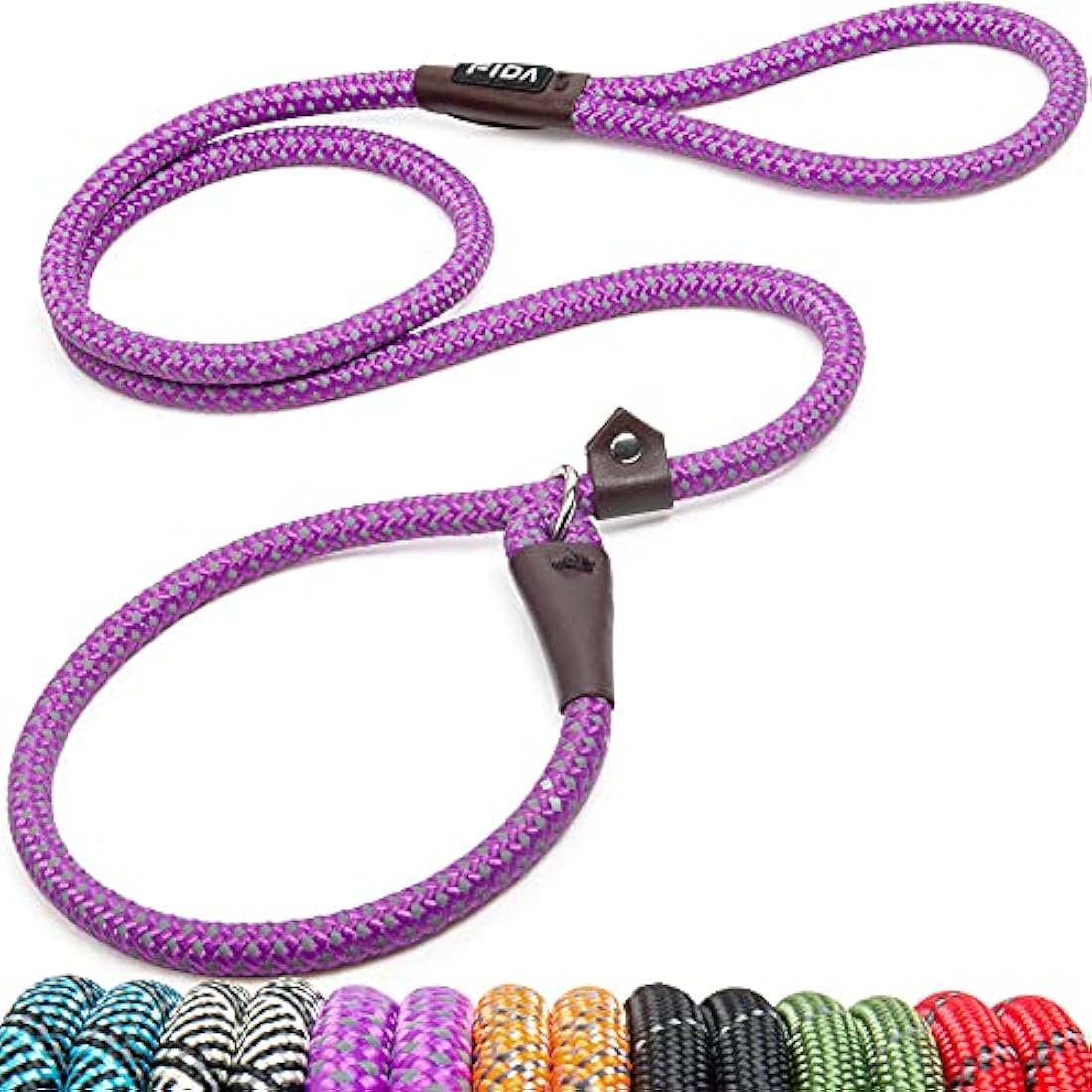 Fida Slip Lead for Dogs | 1.8m, One-Size-Fits-All, Slip-On Rope Lead. Easy to Slip On, No Collar or Harness Needed. Durable & Weather Resistant Climbers Rope with Reflective Stitching (Pack of 5)