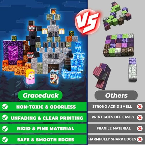 GraceDuck Magnetic Blocks - 150 PCS Build Magnetic Dark Castle Sword Domain World - Construction Cube Toys - STEM Montessori Sensory Toys for Toddlers Ages 3+ for Boy & Girl