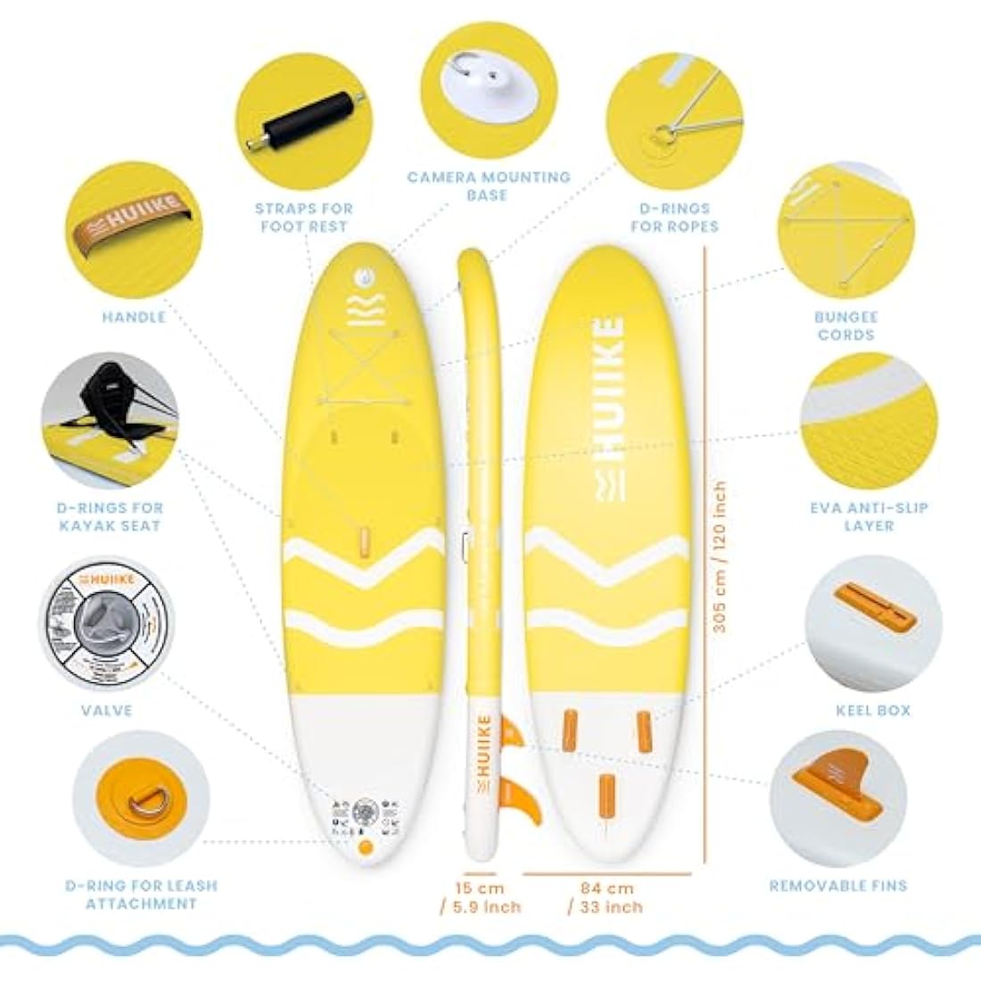 HUIIKE Stand Up Paddle Board for Adults with Accessories Included, Oar, Fins, Pump. Inflatable Sup Board Great Stability and Resistance. 10’ x 33" x 5.9", Maximum Load 286 lb