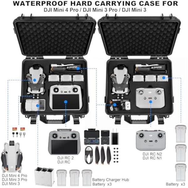 LEKUFEE Waterproof Hard Carrying Case for DJI Mini 4 Pro/3 Pro/3 Drone, DJI RC 2, RC N3/N2/N1 Remote Controller and Accessories (Case Only)