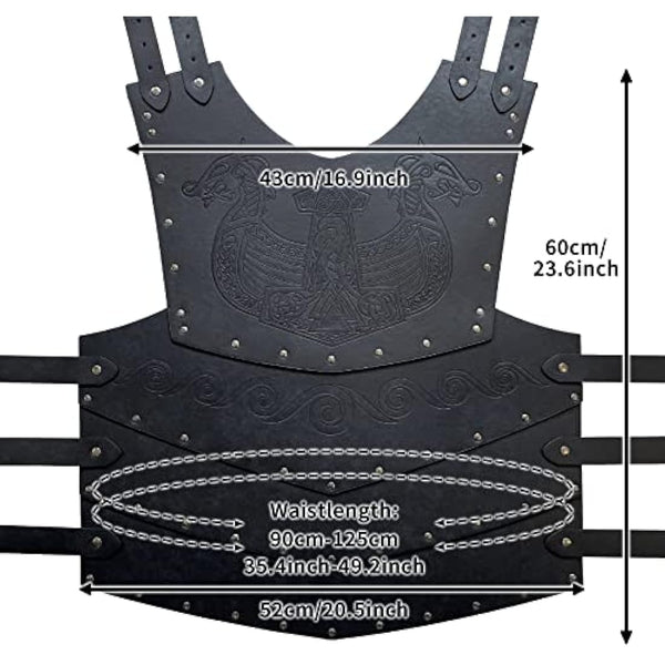 HiiFeuer Viking Faux Leather Embossed Langskip Chest Armor, Retro Medieval Knight Leather Armor for LARP/Cosplay (Black B)