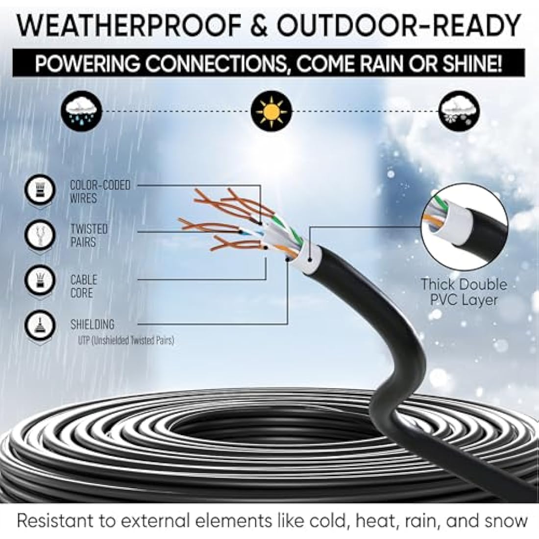 Mr. Tronic Outdoor Waterproof Cat 6 Ethernet Cable 100m, High Speed LAN Ethernet Network Cable, Bulk Cat6 Internet, 1 Gbps, 250 Mhz, ADSL AWG24, UTP CCA (100 Meter, Black)