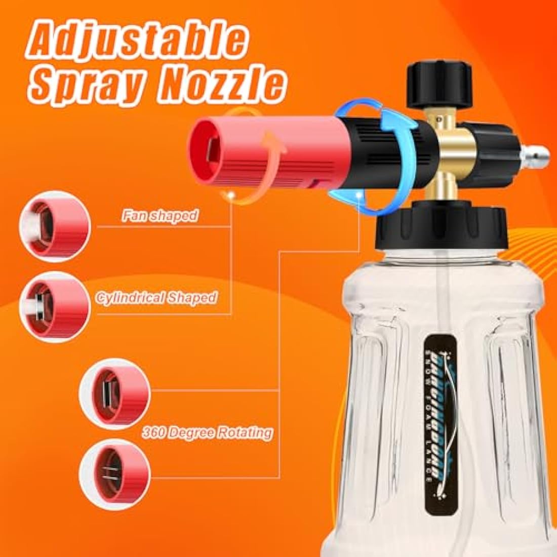 Foam Cannon Compatible with 1/4 Quick Release Pressure Washer, 1L Adjustable Snow Foam Lance Soap Dispenser with New Generation Adjustable Spray Nozzle (Black & Red)