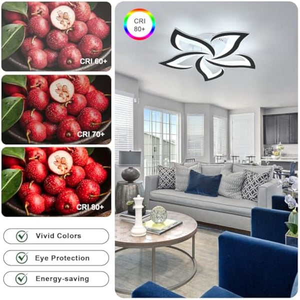 Dorlink LED Ceiling Light, 60W 5400LM Modern Design Ceiling Lighting, 5 Lights Living Room Ceiling Light Acrylic Black Flower Fittings Ceilings for Bedroom, Kitchen, Dining Room 6500K Cool White