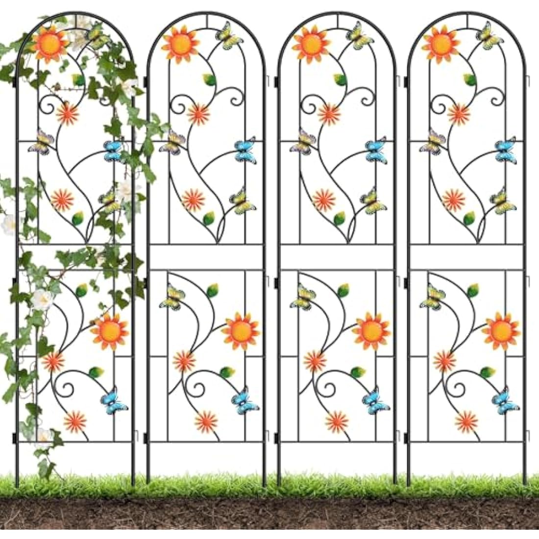 2.2 M Garden Trellis for Climbing Plants, Kalolary 4 Pack Colorful Butterfly Garden Climbing Trellises Frame Rustproof Metal Potted Plant Climbing Support for Backyard Outdoor Flower Vegetable Vines