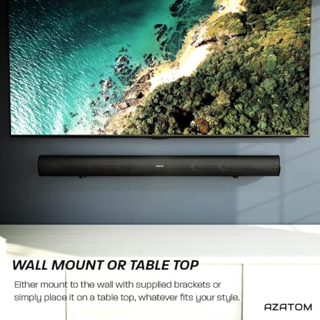AZATOM Soundbar with Built-In Subwoofer | 180W Surround Sound | Bluetooth, Large Remote & Optical Cable Included | Home Theatre Audio System Perfect for Living Rooms and Bedrooms Studio Eclipse