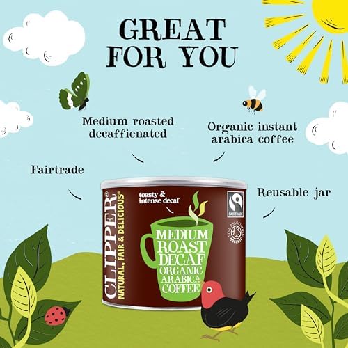 Clipper House Blend Organic Arabica Decaf Coffee | Organic Fairtrade Medium Roast | 500g Arabica Granules | Sustainable Fairtrade Coffee by Clipper Teas | Ethically Sourced & Eco Conscious