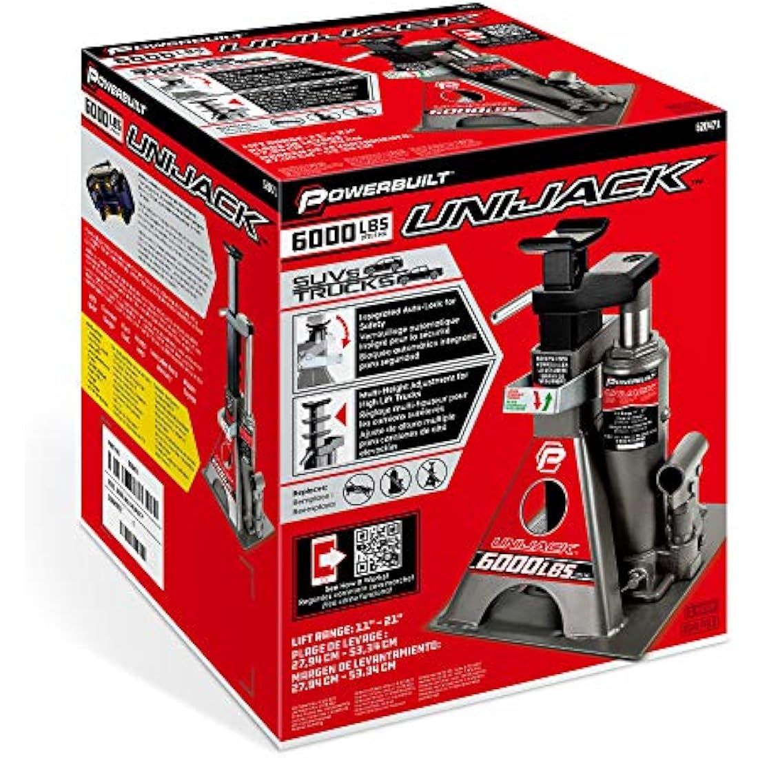 Powerbuilt 620471 3 Ton All-in-One Hydraulic Bottle Jack and Jackstand in One Unit,Compact,Wide Base, Eliminates Jackstands, for Unibody, Trucks, SUVs, RVs,Cars,Trailers,ASME,Black,11-21 Inch