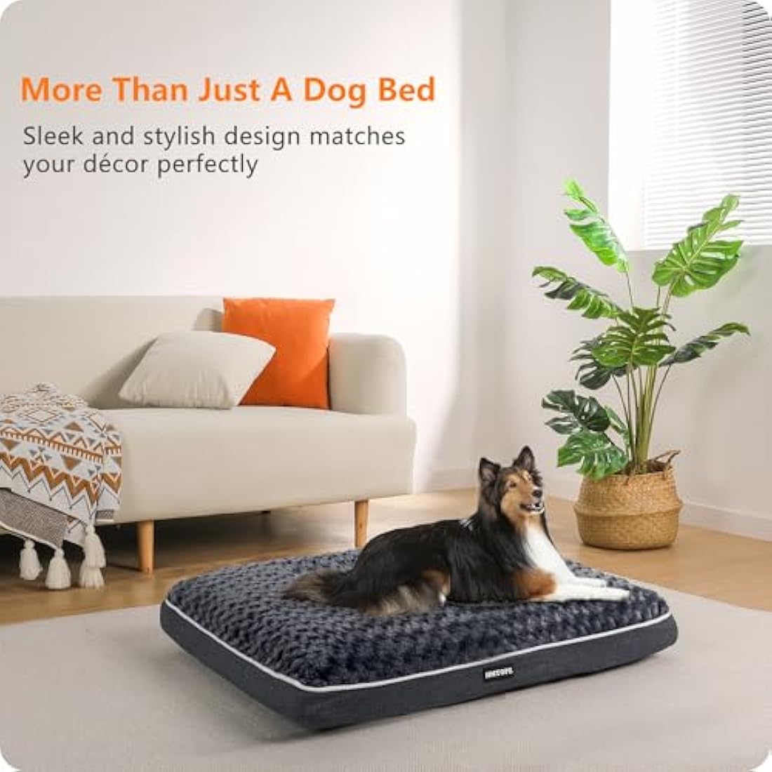 HMTOPE Orthopaedic Dog Bed, Dog Mat in Double Decker Design, Washable Dog Cushion, Removable Dog Basket, 90 cm for Small to Medium Dogs, Dark Grey