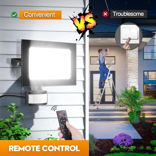 150W Security Lights with PIR Motion Sensor,IR Remote Control,15000LM 6500K Super Bright LED Floodlights Outdoor,IP65 Waterproof Spotlight,Ultra Thin Wall Lights for Garden Garage Yard Doorways-2 Pack