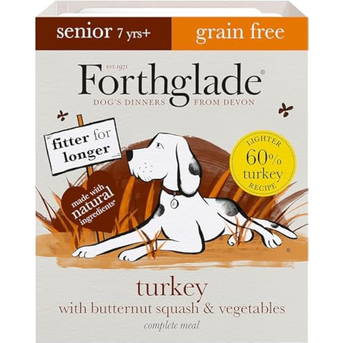 Forthglade Wet Dog Food (18 x 395g Trays) - Senior 7 Years+, Grain Free & Hypoallergenic Dog Food, Turkey with Vegetables, Stomach Sensitive Meals with Natural Ingredients