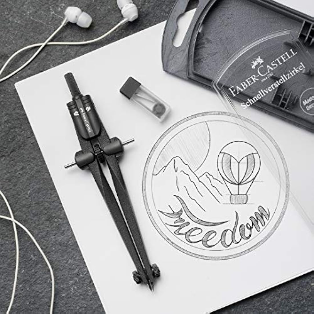 Faber-Castell Stream Quick-Set Compass - Black Stone, 174530