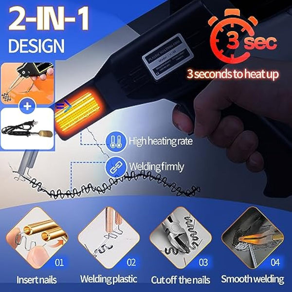 150W Plastic Welder, 2 in 1 Plastic Welding Kit, Hot Stapler Kit, 800PCS Hot Staples & 2PCS Welding Plastic Welding Rods, Plastic Repair Kit, Plastic Welder Gun for Car Bumper Plastic Crack Repair