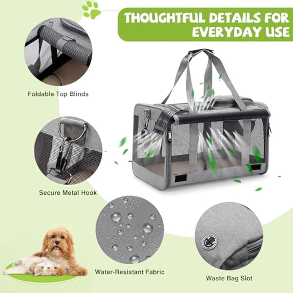 ALLSOPETS Foldable Cat Carrier Bag, Soft-Sided Pet Carrier for Small Dogs and Cats up to 9 Kg, Portable Dog Travel Bag for Vet Visits Car Plane Outdoor Travel (Frost Grey)