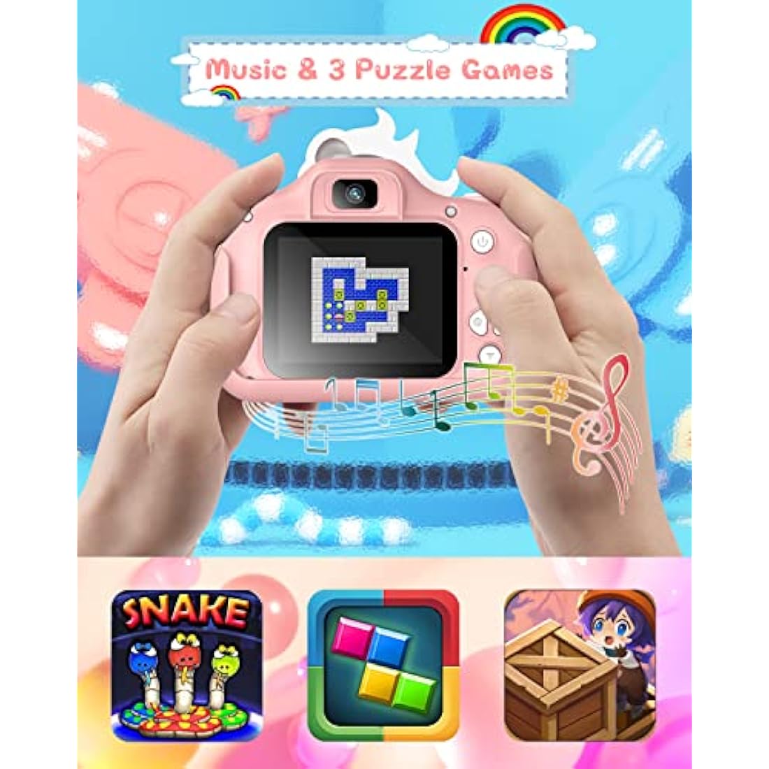 Gofunly Kids Camera, 1080P HD 2.0" Digital Camera for Kids with 32GB Card, Selfie Toy, Birthday Gift for Girls Ages 3-12