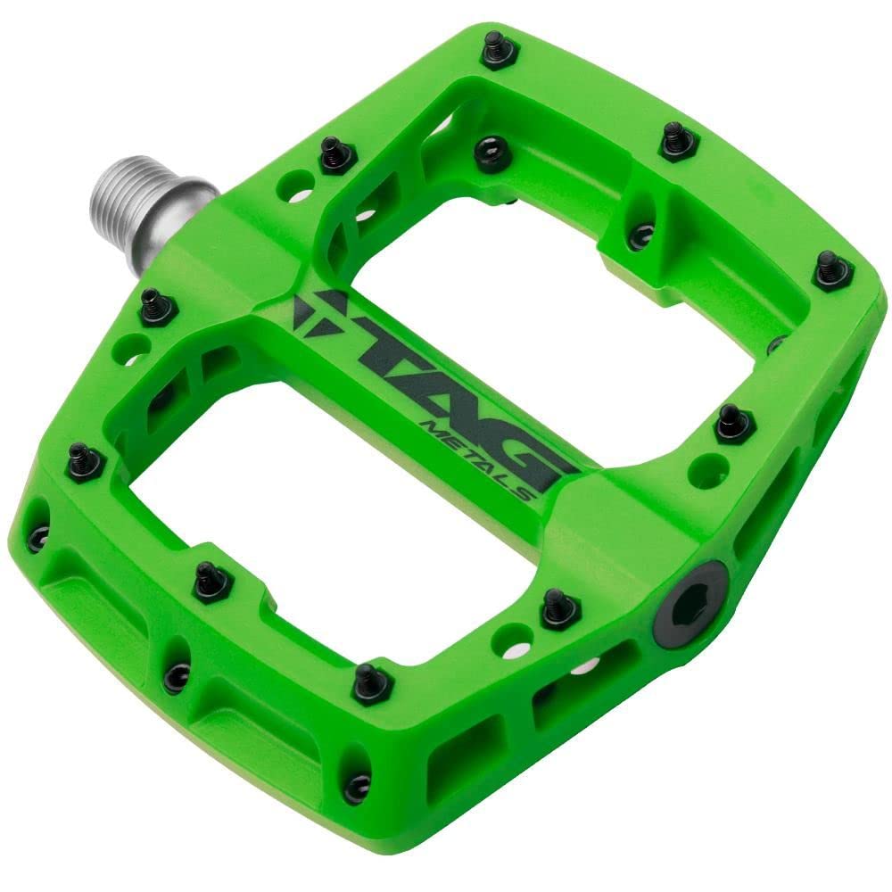 TAG Metals T3 Nylon MTB Pedals 9/16" Axle ? Durable, Lightweight Platform Pedals with Anti-Slip Pins, Ideal for Mountain Biking and BMX (Green)