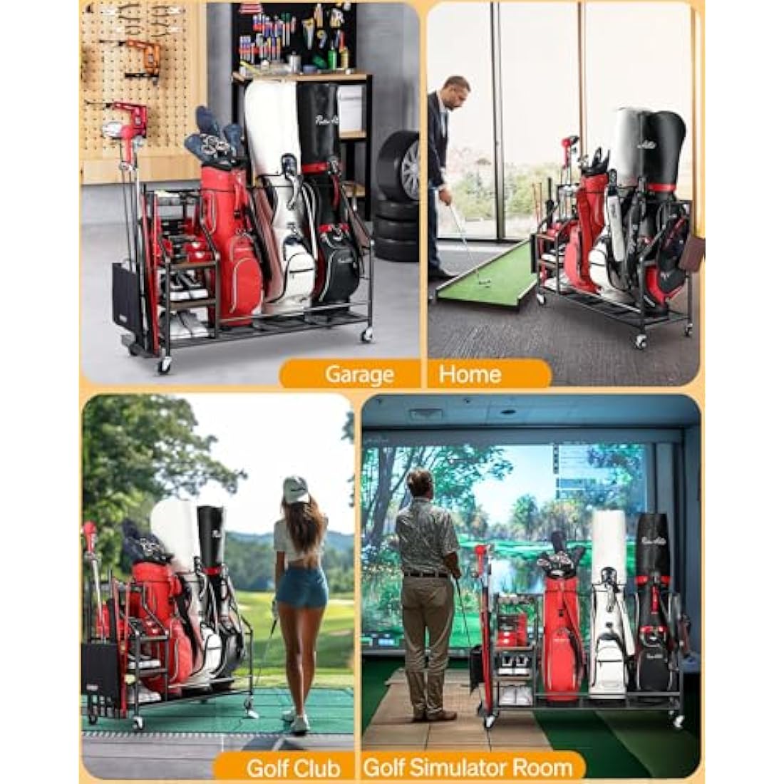EXTCCT Golf Bags Storage Organizer- Golf Bag Stand for Golf Equipment Accessories, Golf Bag Storage Rack with Wheels, Golf Club, Golf Gear Organisers