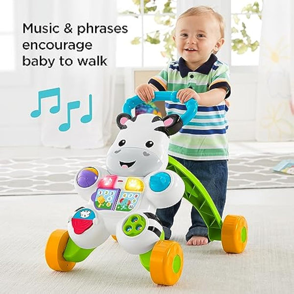 Fisher-Price Learn with Me Zebra Walker | First Steps Baby Walker Push Along Toy with Lights, Music, Baby Girl and Baby Boy Toys | Hands-On Toddler Baby Push Along Walker | UK English Version, GXC31