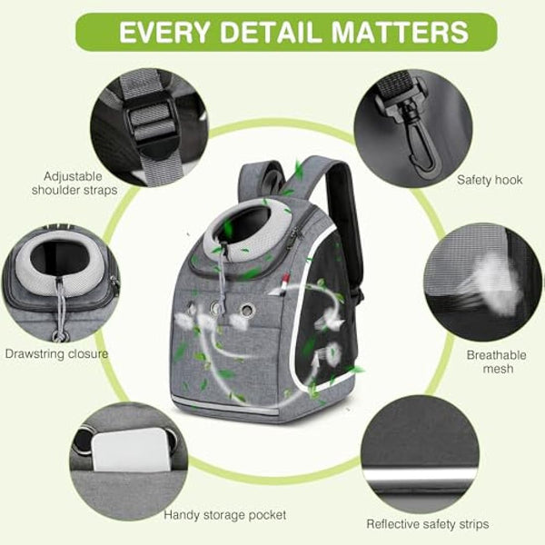 ALLSOPETS Dog Backpack Portable Cat Carrier Bag Travel Pet Backpack for Small Dog Cats Breathable Dog Rucksack Pet Carrying Bag for Travel Hiking Camping Outdoor (Dark Gray)