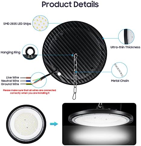 CheDux 150W UFO LED High Bay Light 4 Pack,15000LM Industrial UFO Lamp, 6000K-6500K Daylight White Ultra Thin LED Warehouse Lighting,IP65 Waterproof Commercial Bay Lighting Shop Workshop Lights