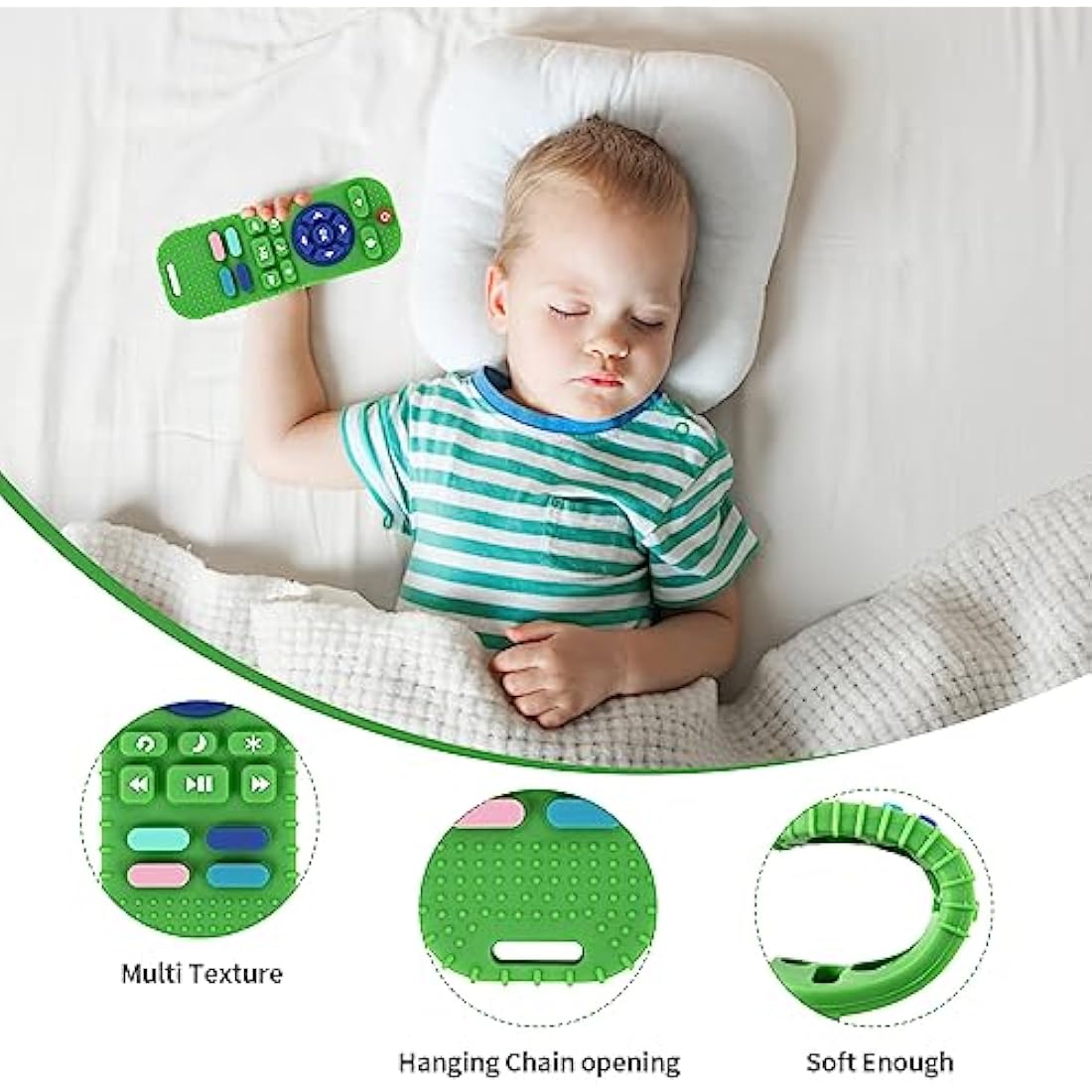 Hooku 2 Pack Silicone Teething Toys for Babies 0-6 Months, Teethers 6-12, Remote Teether Baby, Sensory, Chew, Toddler Infant Newborn Gifts, Green-Orange