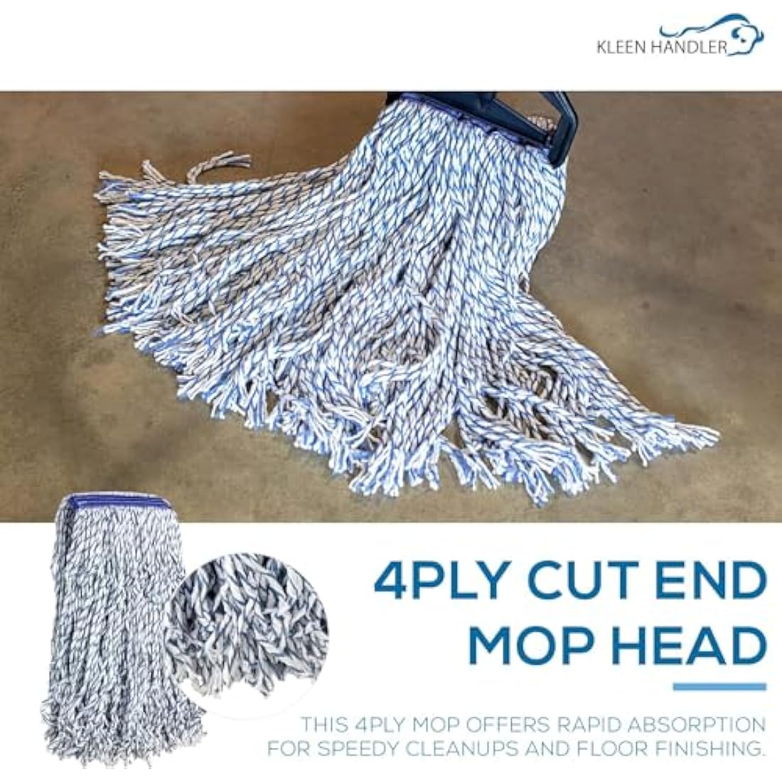 KLEEN HANDLER Cut-End Finish Mop | 3.1 cm Universal Headband for Maximum Absorption, Finishing Mop