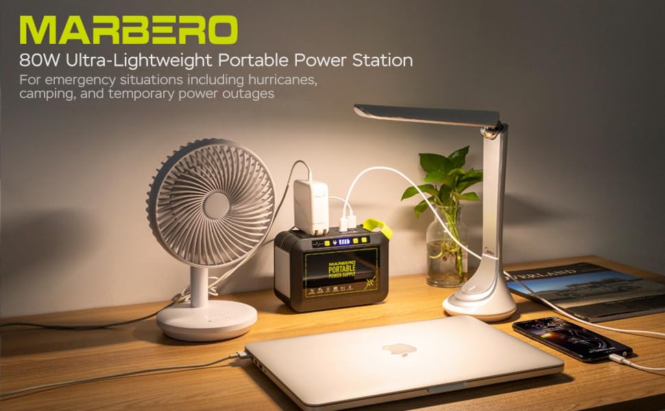 MARBERO Portable Power Station 98Wh Large Battery Pack 100W(150W Peak) Solar Generator Camping Backup with AC Plug Socket with LED Light for Outdoor Adventure RV Trip Home Blackout Emergency