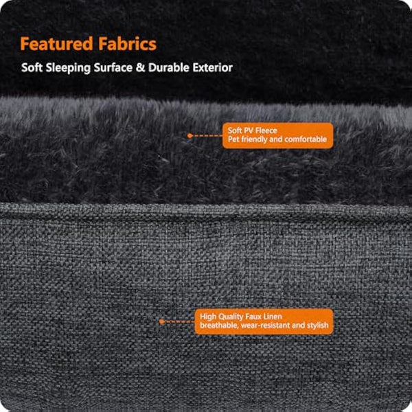 HMTOPE Dog Bed with Removable Cover, Washable Dog Sofa, Soft Dog Crate Mattress, Cat Pet Cushion for Small/Medium/Large Dogs, Dark Grey, 110 x 86 x 26 cm
