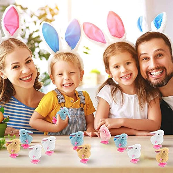 6Pcs Wind up Chick for Kids Party Game, Wind up Chicken Bunny Toys, Rabbits Easter Clockwork Jumping Chicken Bunnies Plush Toys for Egg Basket Fillers, Kids Party Gift Favours