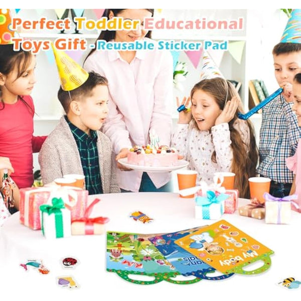GUYUCOM 4 Pack Reusable Sticker Books, Toys for Age 2 3 4 Year Old Kids Boys Toddlers, 3D Clear Ocean Boay Insect Farm Sticker Book Educational Learning Toy Birthday Gifts