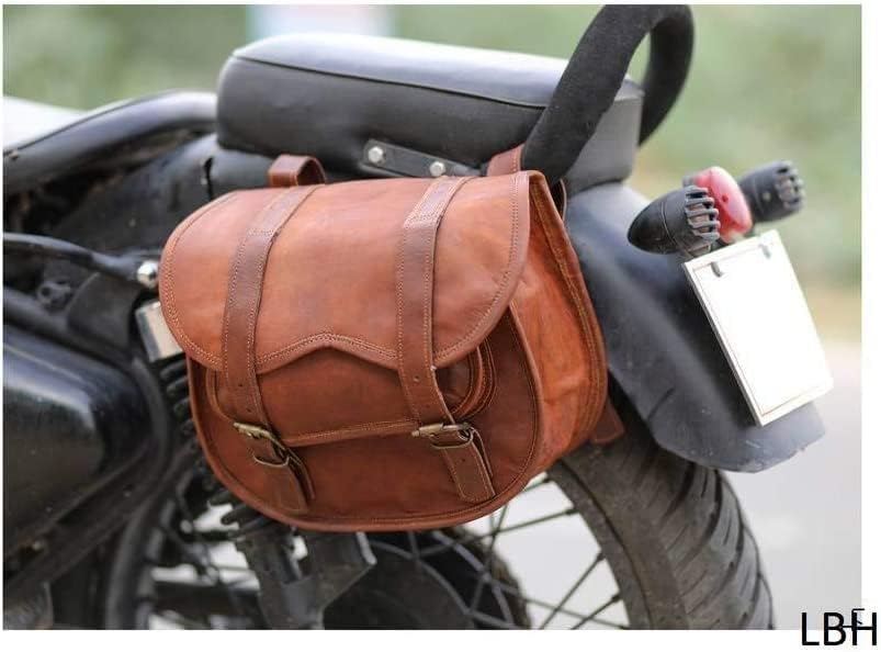 american blue Set of 2 Leather Bike Saddle Bag Panniers Cycling Tool Bag for Travel with Adjustable Straps, Leather Bike Bag