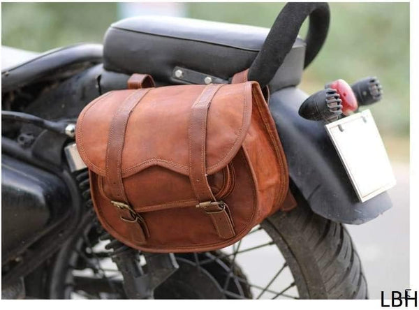 american blue Set of 2 Leather Bike Saddle Bag Panniers Cycling Tool Bag for Travel with Adjustable Straps, Leather Bike Bag