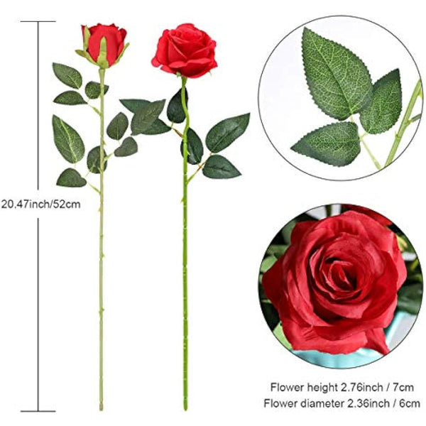 Hawesome 12PCS Artificial Roses Fake Flowers Single Long Stem Blooms with Rose Buds Wedding Decoration Bridal Bouquet Decorative Flower Arrangement Home Decoration Party Centerpieces in Red
