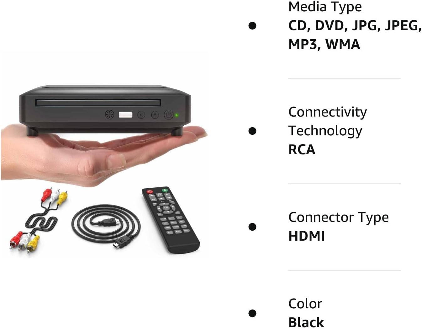 Ceihoit DVD Player HDMI for TV, Mini 1080P HD DVD CD/Disc Player with HDMI/AV Output, Cables Included, USB Input, Supported DVD-VCR Combo Built-in PAL/NTSC System