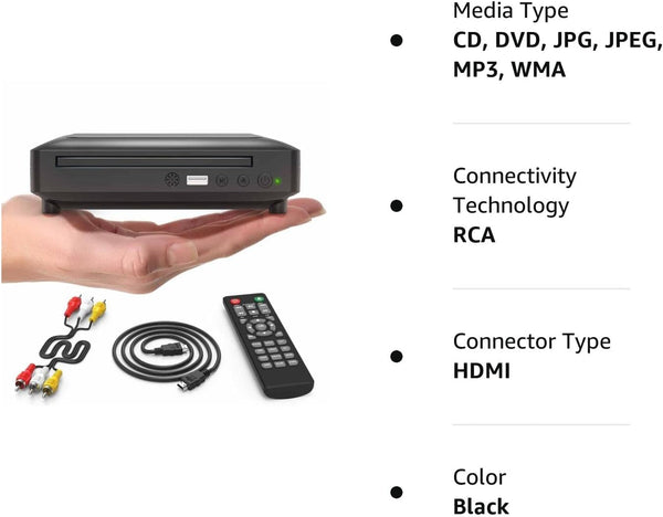 Ceihoit DVD Player HDMI for TV, Mini 1080P HD DVD CD/Disc Player with HDMI/AV Output, Cables Included, USB Input, Supported DVD-VCR Combo Built-in PAL/NTSC System