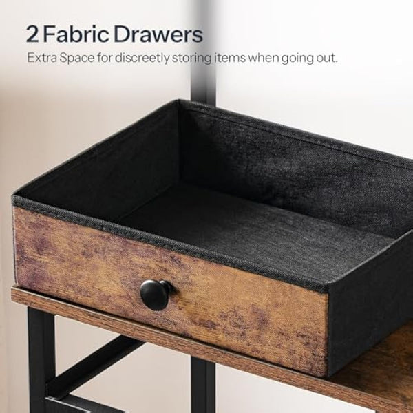 HOOBRO Coat and Shoe Rack, Coat Rack with Shoe Storage, Hall Tree with 2 Non-Woven Drawers, Coat and Shoe Storage for Hallway, Bedroom, Cloakroom, Rustic Brown and Black EBF81MT01