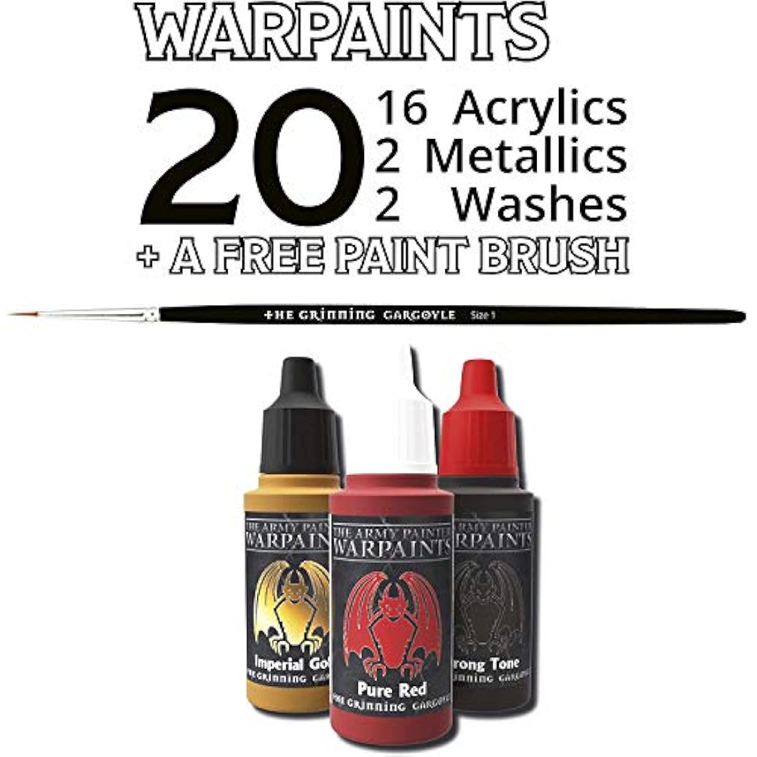 Grinning Gargoyle Fantasy Miniature Paint Set - 20x Miniature Paints including Brush - Starter Set for Tabletop Figures & DnD