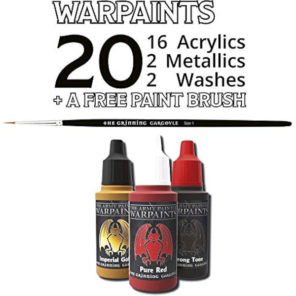 Grinning Gargoyle Fantasy Miniature Paint Set - 20x Miniature Paints including Brush - Starter Set for Tabletop Figures & DnD
