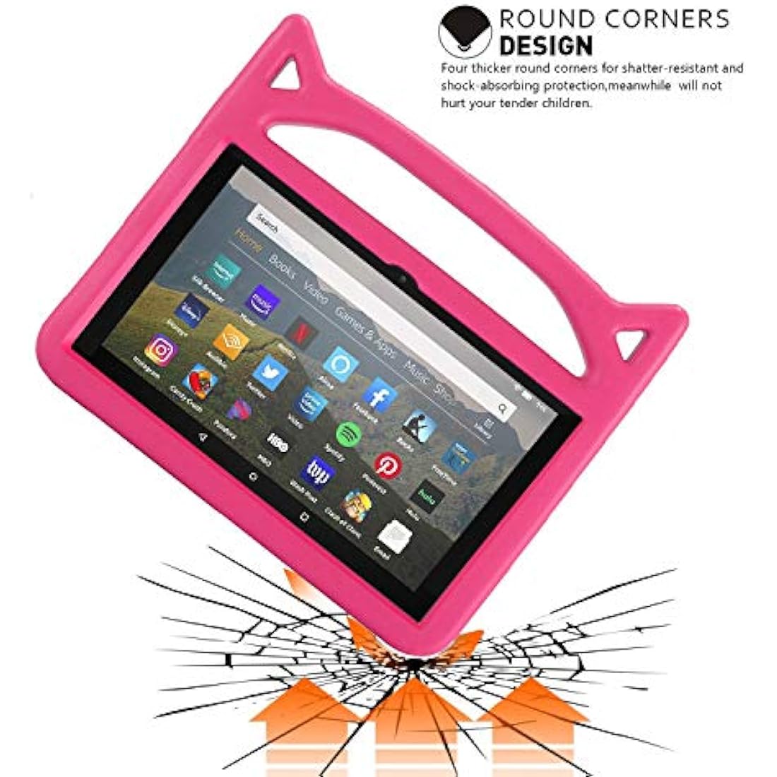 Fire HD 8 tablet Case,All-New Fire HD 8 Plus Tablet Case for Kids (12th/10th Generation,2024/2022/2020 Release),DJ&RPPQ Light Weight Shock Proof Handle Friendly Stand Kids Proof Protective Cover-Pink