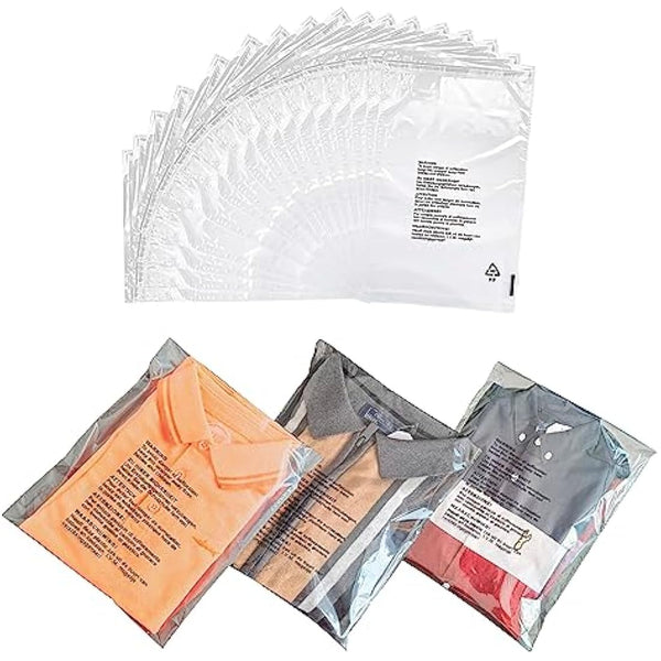 JeeJaan® 100 Pcs of Shirt Packaging Bags 12 x 16 in Clear Garment Bag 305 x 405 mm Polypropylene Bags