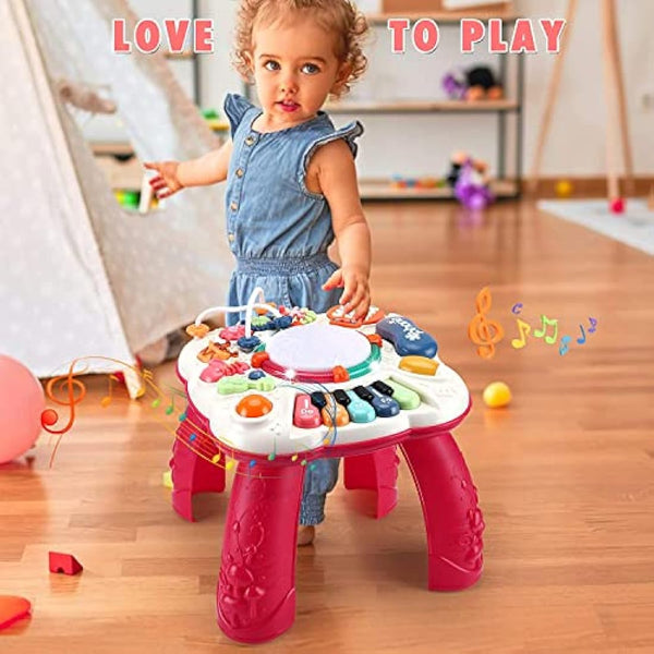 Innoocool Baby Activity Table Sensory Toys, Birthday Gift Music Learning Table for 0-6 Months 1 2 3 Year Old Boys and Girls, Early Education Music Table with Light and Sound 30×30×29cm, Red