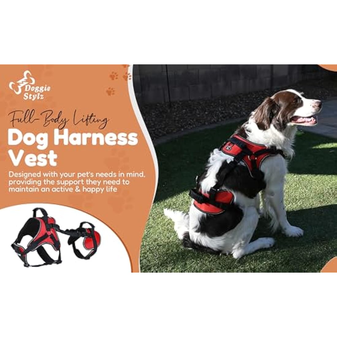 Doggie Stylz Multi-Functional Full-Body Lifting Dog Harness Vest, Designed for Front-Only, Rear-Only or Full-Body Dog Lifting , L