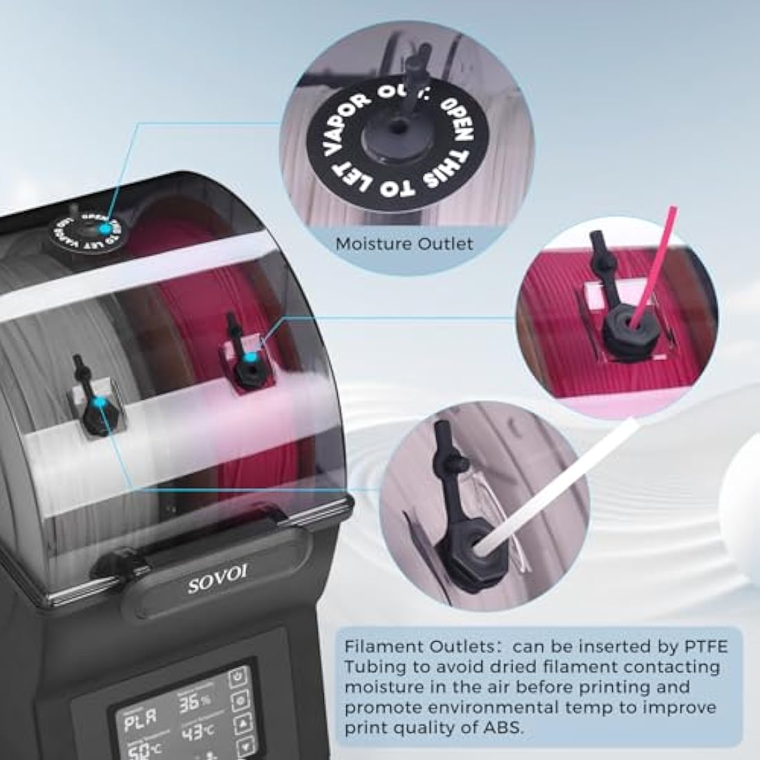 Sovol Filament Dryer, SH02 Dry Box Filament Sealed Storage Box 3D Printer Spool Holder with PTC Heater, Filament Dehydrator with Touch Screen, One Key Set, Compatible with PLA PETG TPU ABS 1.75/2.85mm