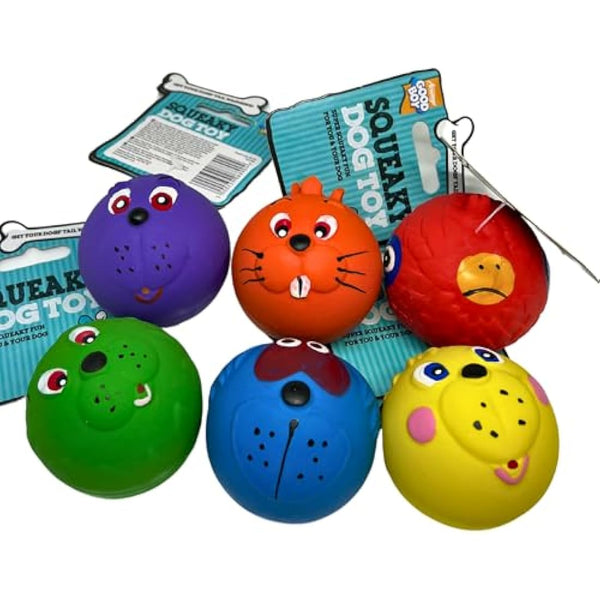 6 x Latex Faceballs Dog Puppy Toy Tennis Balls Sized Soft Squeaky Face Balls