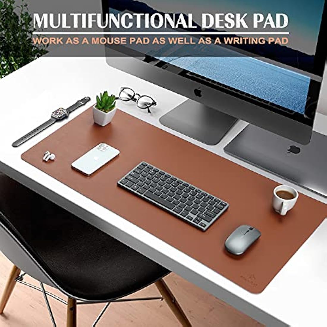 K KNODEL Small Office Leather Desk Mat, Mouse and Keyboard Pad, Computer and Laptop Mat, Desktop Protector and Cover, Writing Pad and Blotter (60x35cm, Brown)