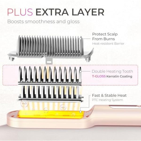 TYMO Hair Straightener Comb Plus - Hair Straightening Brush & Iron with Nano Titanium Coating for Even Heat, 9 Temperature Settings & LED Screen, Professional Hair Tools for Styling