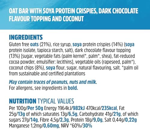 JB's TREK High Protein Flapjack Cocoa Coconut - Gluten Free - Plant Based - Vegan Snack - 50 g x 36 bars
