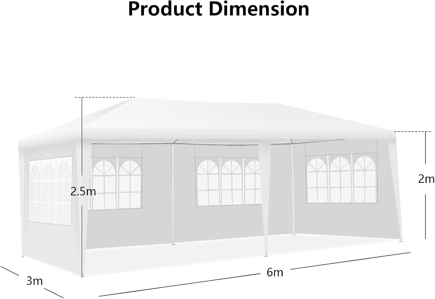 COSTWAY Garden Gazebo with Carry Bag and 4 Side Walls, Outdoor Camping Tent Canopy Wedding Party Events Marquee Shelter, 3 x 6m